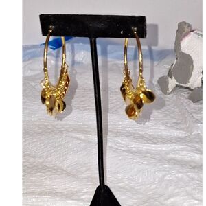 Gold Tone Dangle Drop Earrings Pierced Harem Turkish Style Hoops Elegant Evening